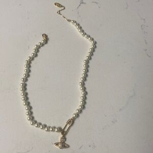Vivienne Westwood safety pin pearls logo necklace